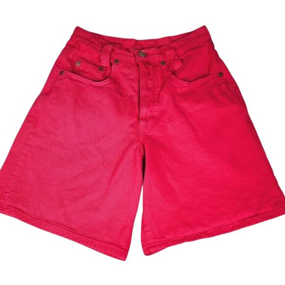 VTG VENOM 80s button fly hot pink denim Shorts Sz 4 high rise 7" Inseam bermuda - Picture 1 of 10